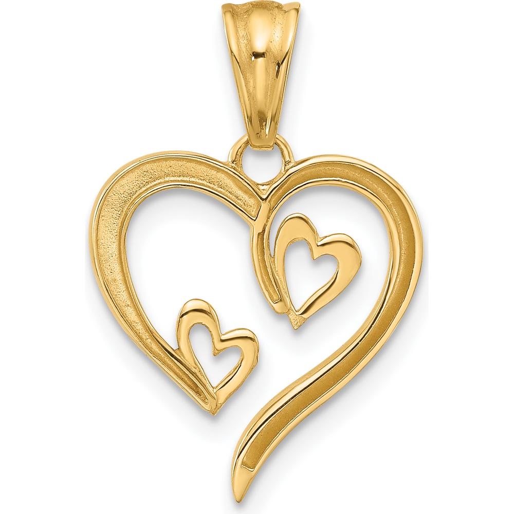 14K Yellow Gold Diamond-Cut Open Hearts Pendant with White Rhodium Accents - 23.8mm Length by Oro Pregiato