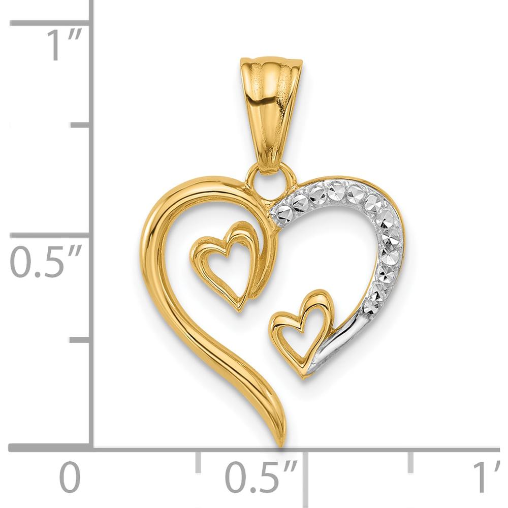 14K Yellow Gold Diamond-Cut Open Hearts Pendant with White Rhodium Accents - 23.8mm Length by Oro Pregiato