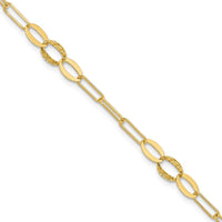 14K Yellow Gold Diamond-Cut Oval and Paperclip Link Bracelet - 7.25" Length by 0