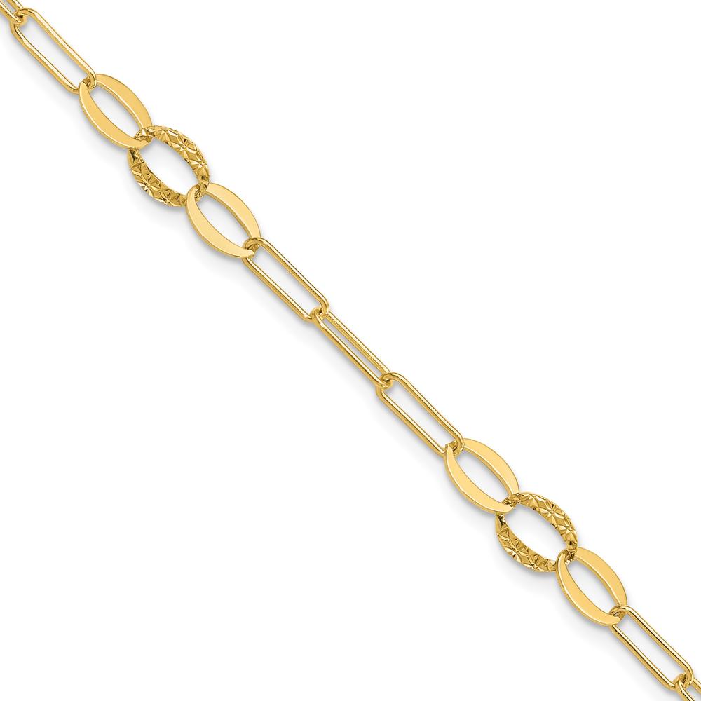 14K Yellow Gold Diamond-Cut Oval and Paperclip Link Bracelet - 7.25" Length by 0