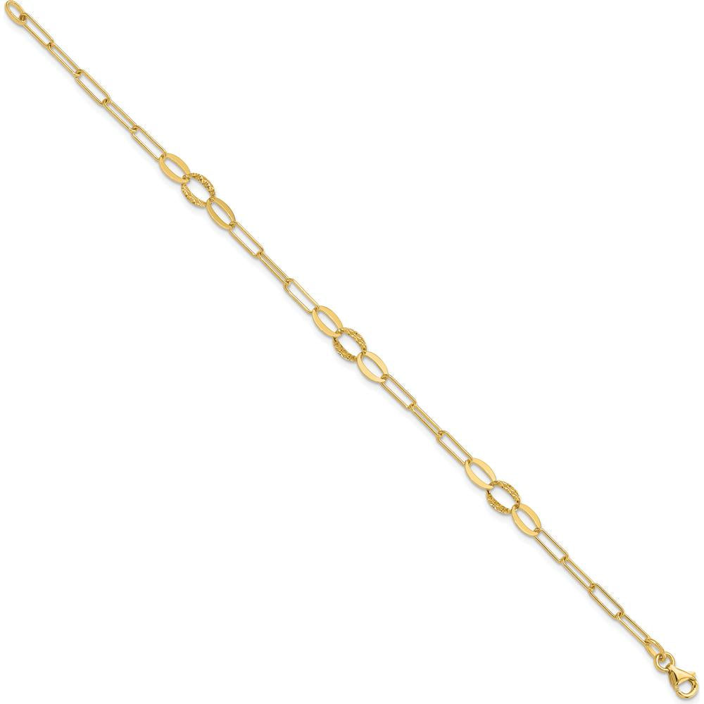 14K Yellow Gold Diamond-Cut Oval and Paperclip Link Bracelet - 7.25" Length by 0
