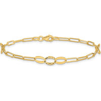 14K Yellow Gold Diamond-Cut Oval and Paperclip Link Bracelet - 7.25" Length by 0