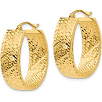 14K Yellow Gold Diamond Cut Oval Hoop Earrings - Polished Finish 25mm Length by 0