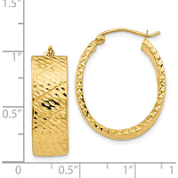 14K Yellow Gold Diamond Cut Oval Hoop Earrings - Polished Finish 25mm Length by 0