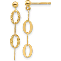 14K Yellow Gold Diamond-Cut Oval Link Dangle Earrings - 30.5mm Length by 0