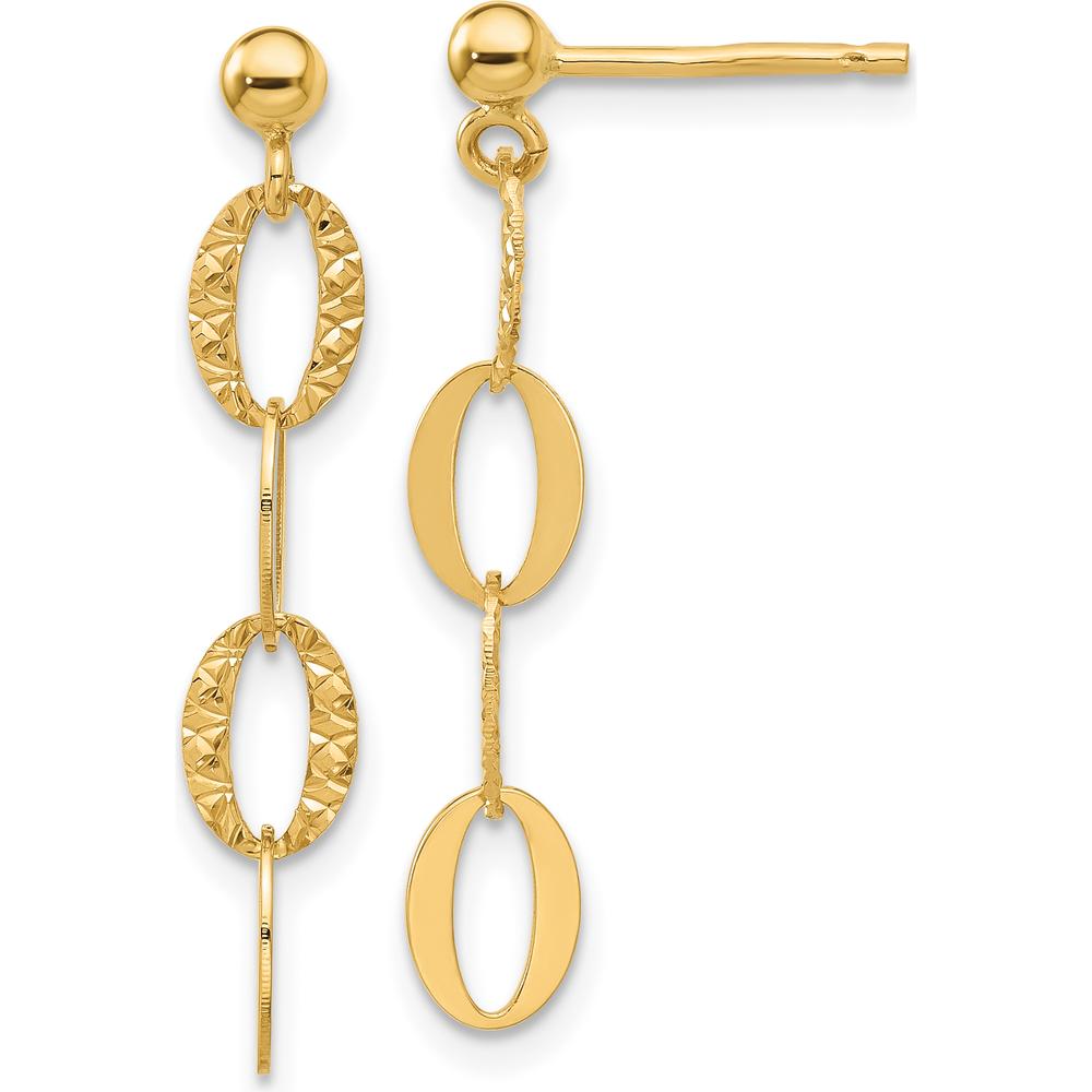 14K Yellow Gold Diamond-Cut Oval Link Dangle Earrings - 30.5mm Length by 0