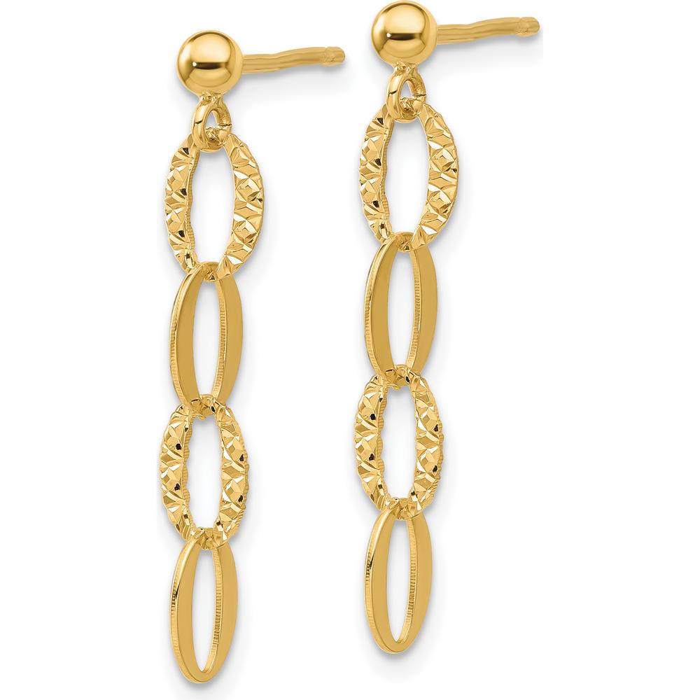 14K Yellow Gold Diamond-Cut Oval Link Dangle Earrings - 30.5mm Length by 0