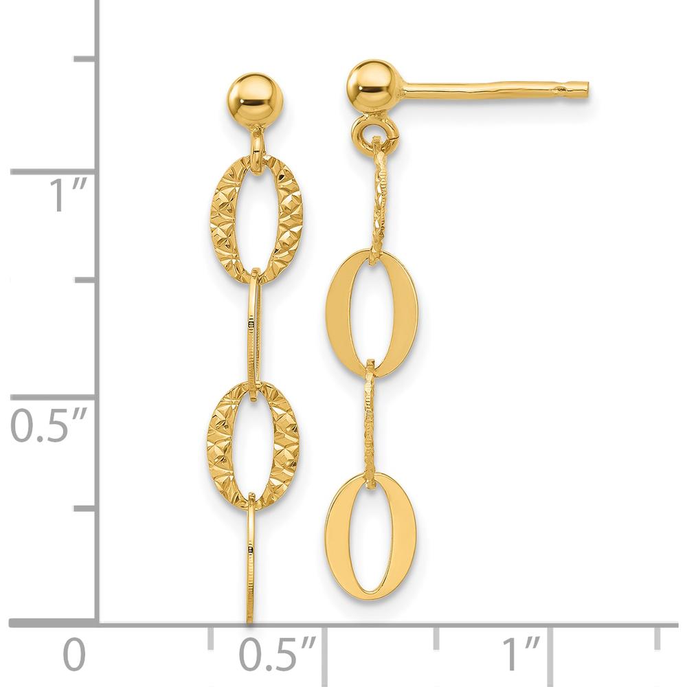 14K Yellow Gold Diamond-Cut Oval Link Dangle Earrings - 30.5mm Length by 0