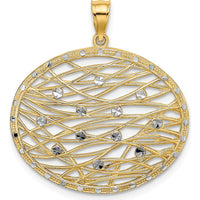 14K Yellow Gold Diamond-Cut Oval Pendant with White Rhodium Accents - Elegant Charm with Polished Finish by Oro Pregiato