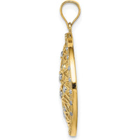 14K Yellow Gold Diamond-Cut Oval Pendant with White Rhodium Accents - Elegant Charm with Polished Finish by Oro Pregiato