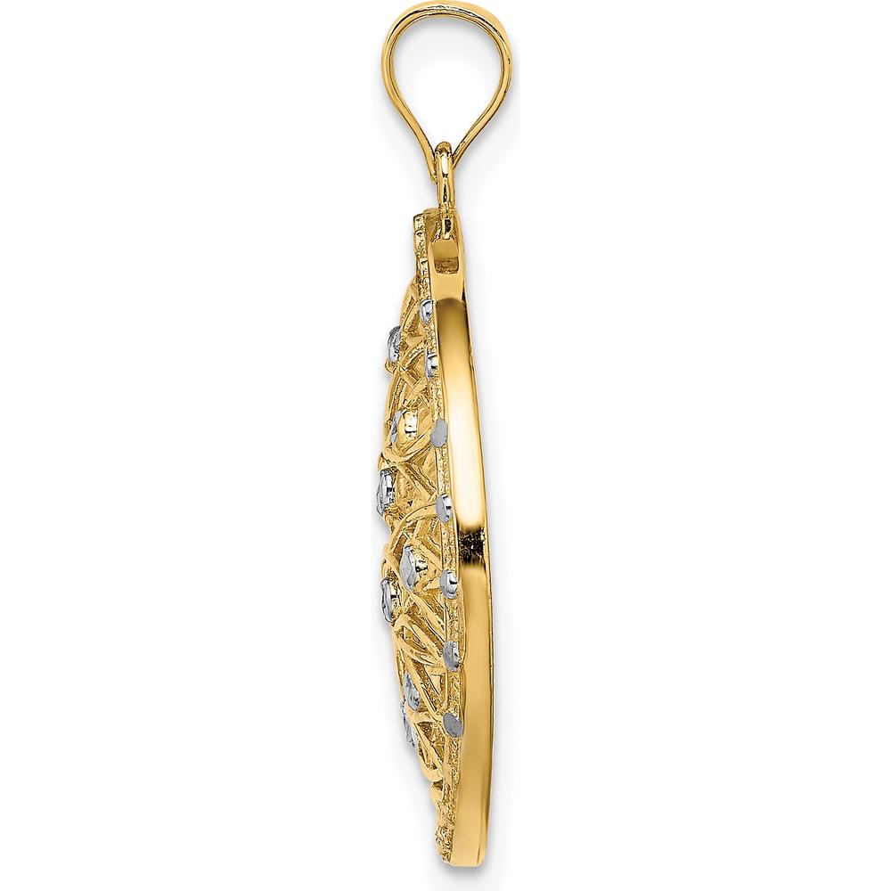 14K Yellow Gold Diamond-Cut Oval Pendant with White Rhodium Accents - Elegant Charm with Polished Finish by Oro Pregiato