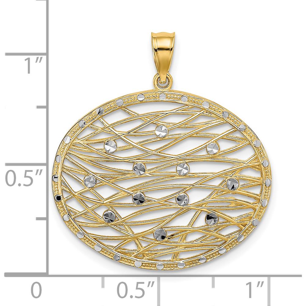 14K Yellow Gold Diamond-Cut Oval Pendant with White Rhodium Accents - Elegant Charm with Polished Finish by Oro Pregiato