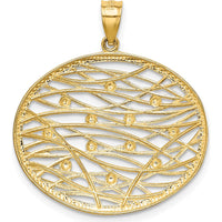 14K Yellow Gold Diamond-Cut Oval Pendant with White Rhodium Accents - Elegant Charm with Polished Finish by Oro Pregiato