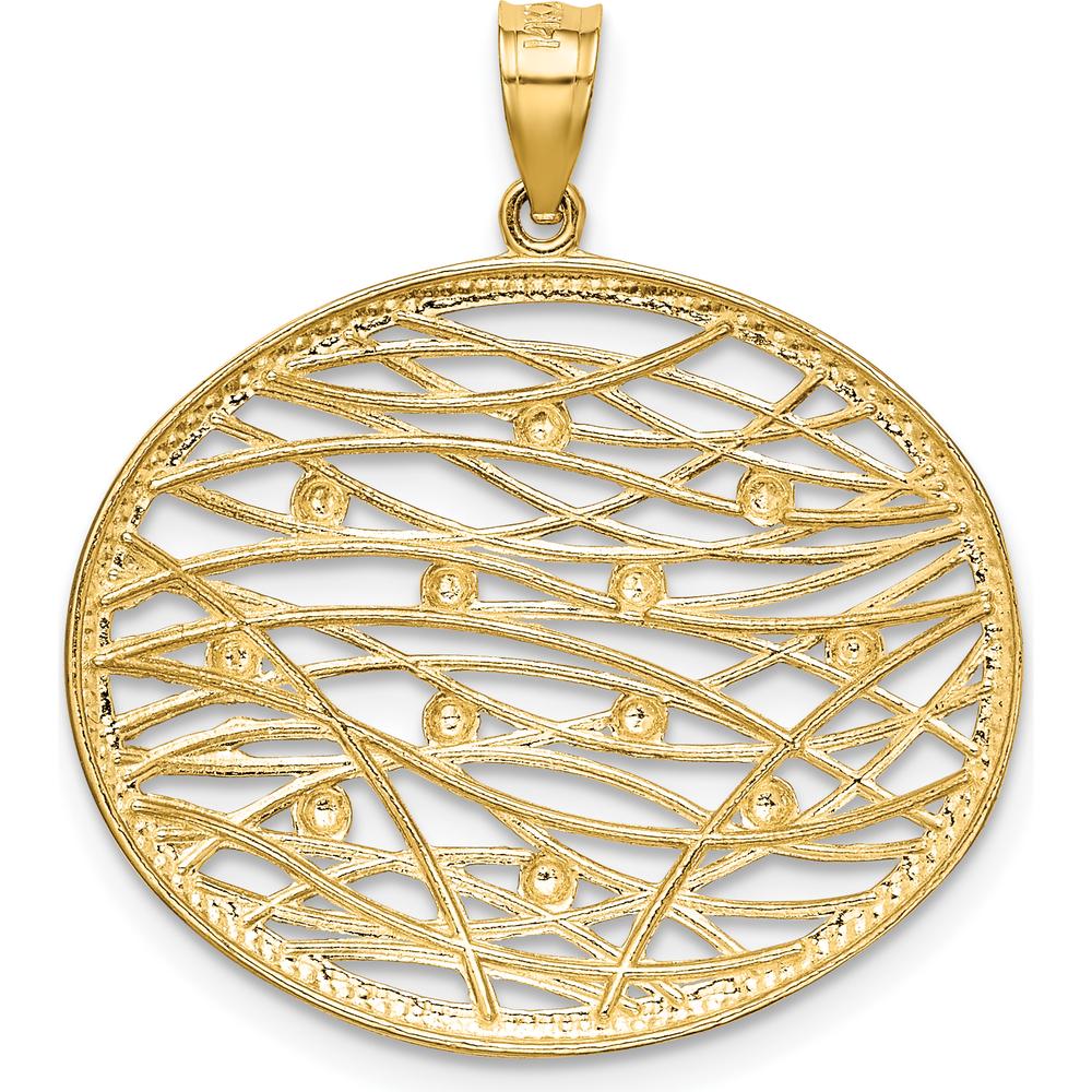 14K Yellow Gold Diamond-Cut Oval Pendant with White Rhodium Accents - Elegant Charm with Polished Finish by Oro Pregiato