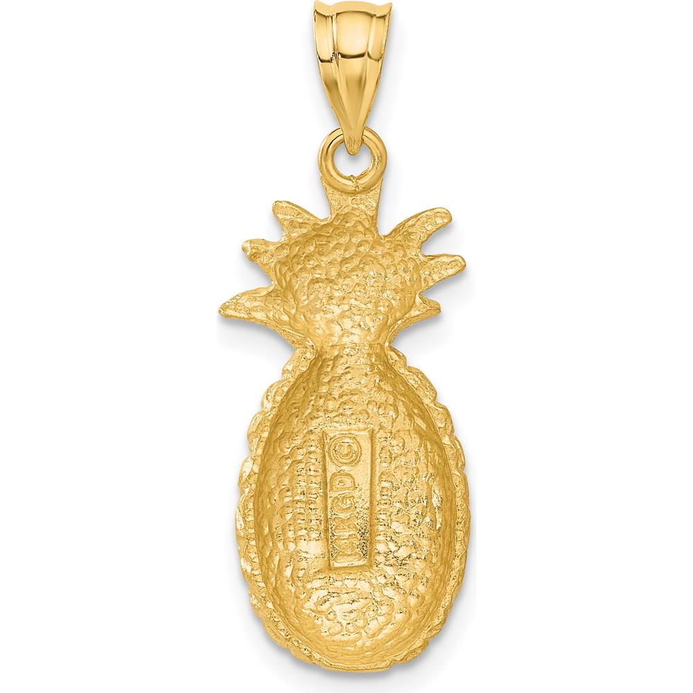 14K Yellow Gold Diamond-Cut Pineapple Charm Pendant - 31mm Length by Oro Pregiato