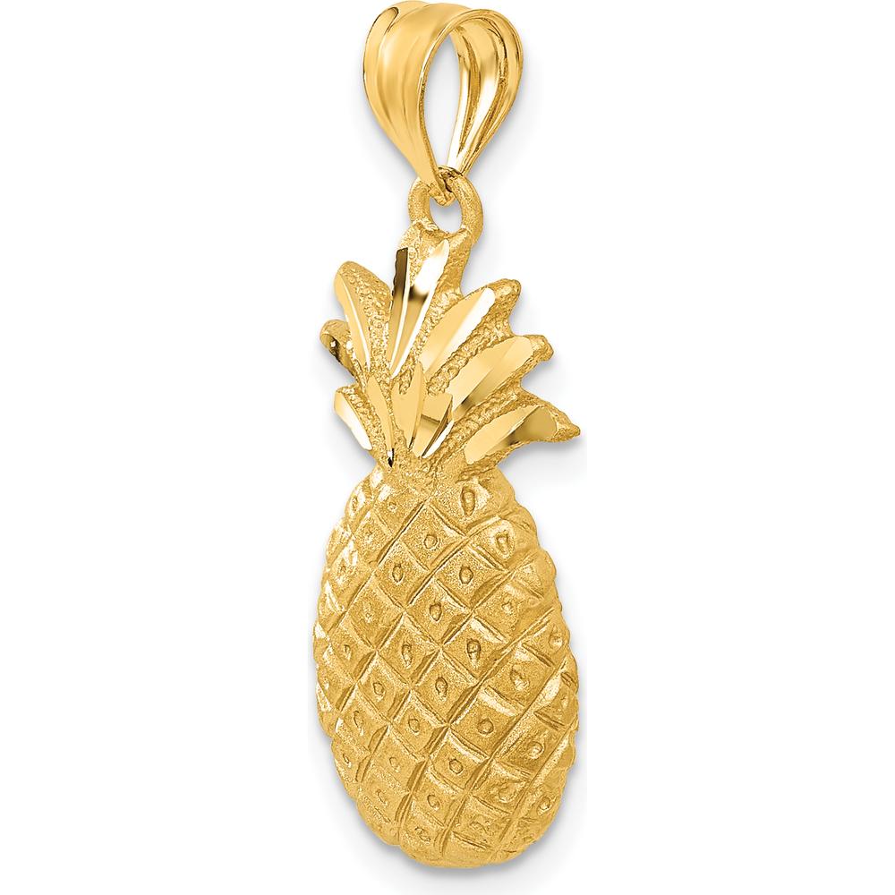 14K Yellow Gold Diamond-Cut Pineapple Charm Pendant - 31mm Length by Oro Pregiato