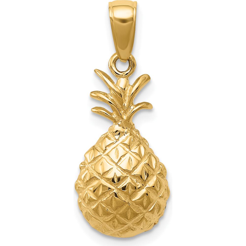 14K Yellow Gold Diamond-Cut Pineapple Pendant - Tropical Charm by Oro Pregiato