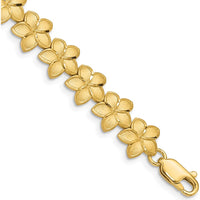 14K Yellow Gold Diamond-Cut Plumeria Floral Bracelet - 7.25" Length by Oro Pregiato