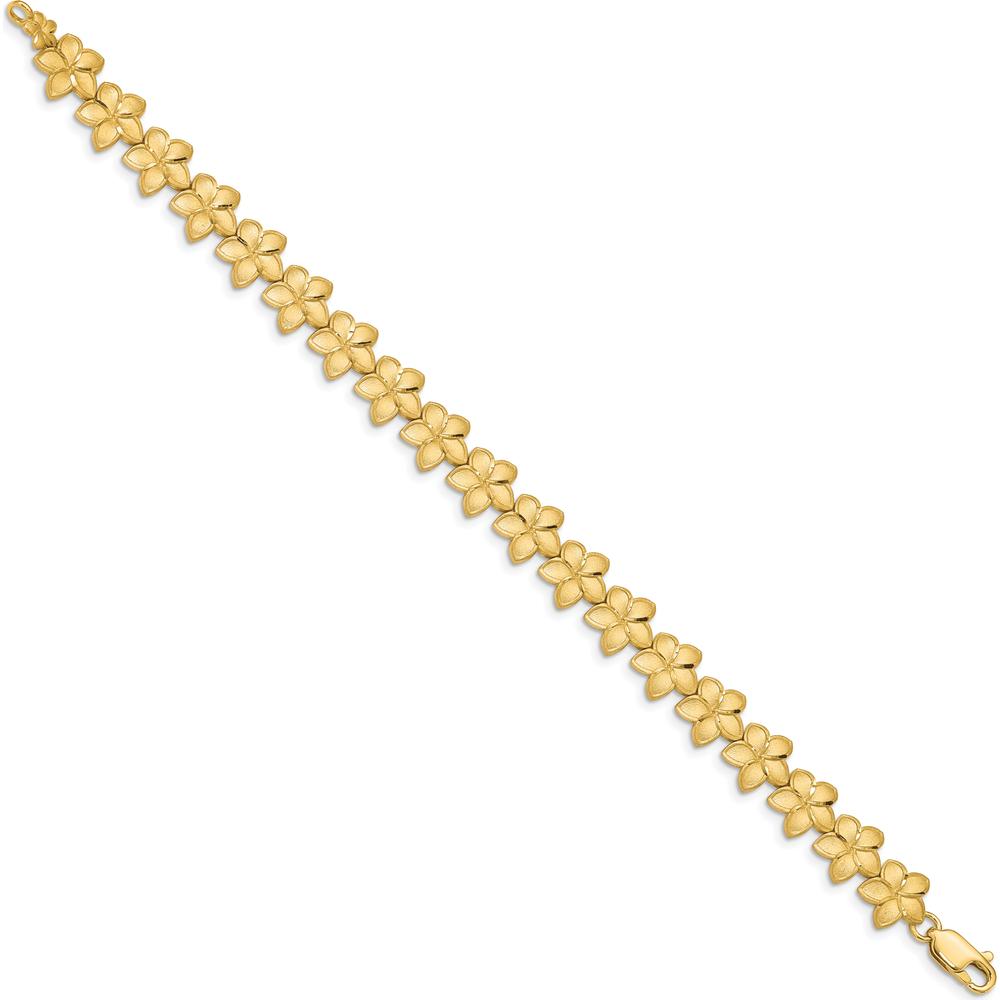 14K Yellow Gold Diamond-Cut Plumeria Floral Bracelet - 7.25" Length by Oro Pregiato