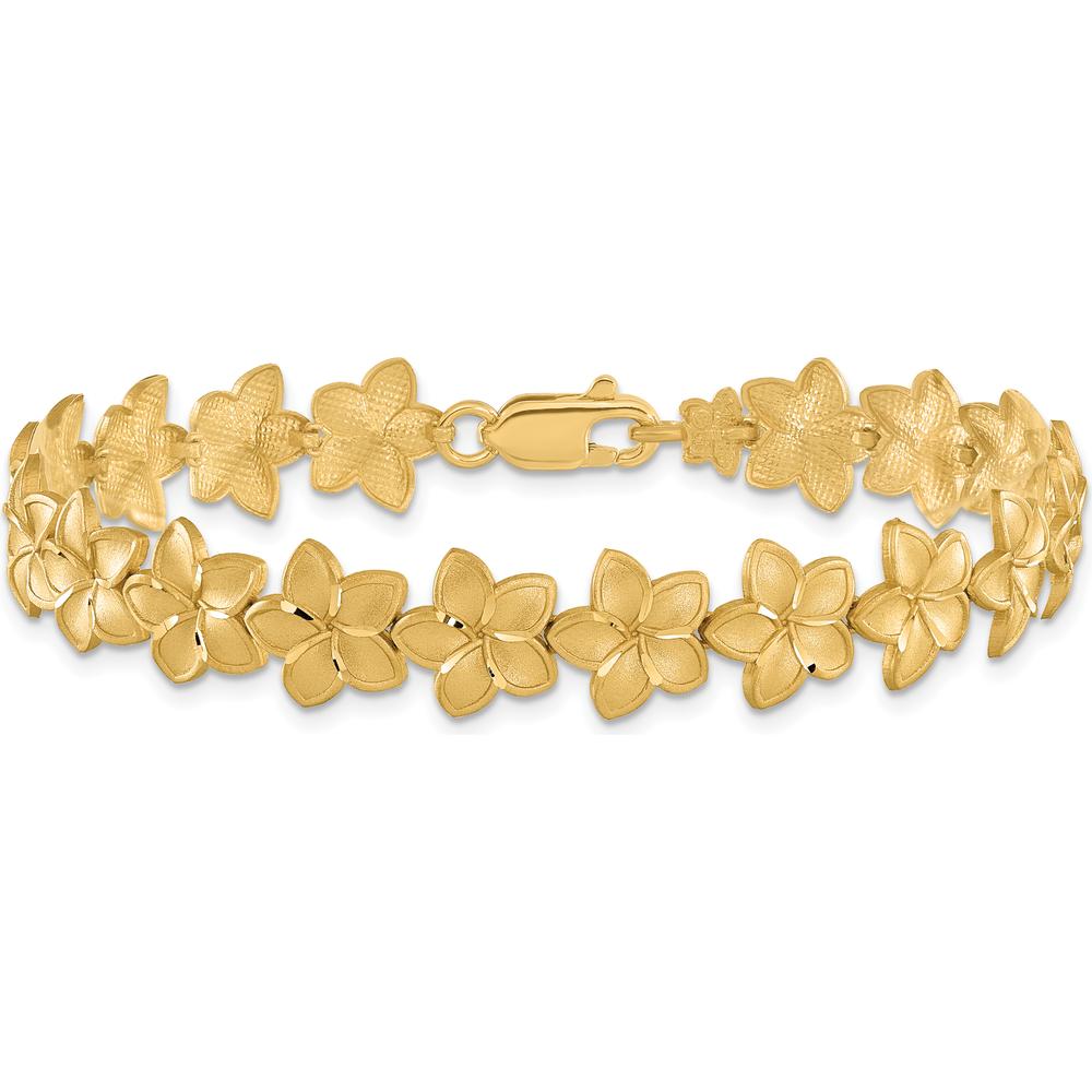 14K Yellow Gold Diamond-Cut Plumeria Floral Bracelet - 7.25" Length by Oro Pregiato