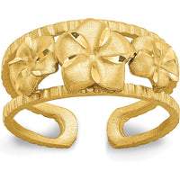 14K Yellow Gold Diamond-Cut Plumeria Toe Ring with Tapered Band by Oro Pregiato