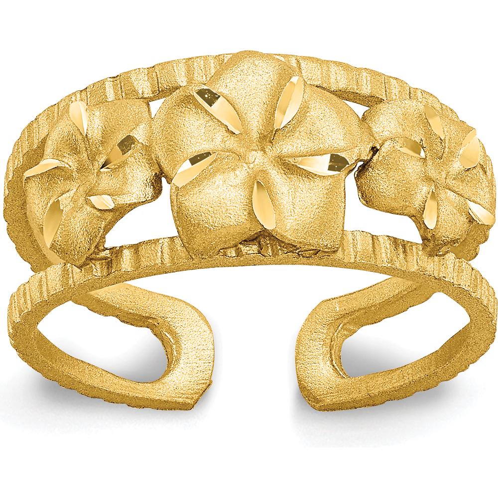 14K Yellow Gold Diamond-Cut Plumeria Toe Ring with Tapered Band by Oro Pregiato