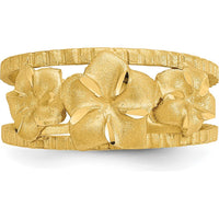 14K Yellow Gold Diamond-Cut Plumeria Toe Ring with Tapered Band by Oro Pregiato