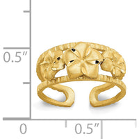 14K Yellow Gold Diamond-Cut Plumeria Toe Ring with Tapered Band by Oro Pregiato