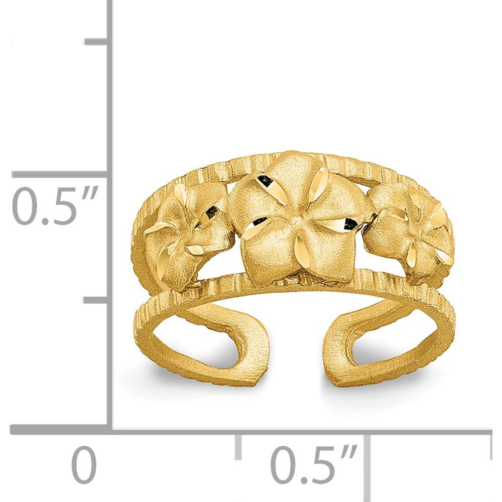 14K Yellow Gold Diamond-Cut Plumeria Toe Ring with Tapered Band by Oro Pregiato