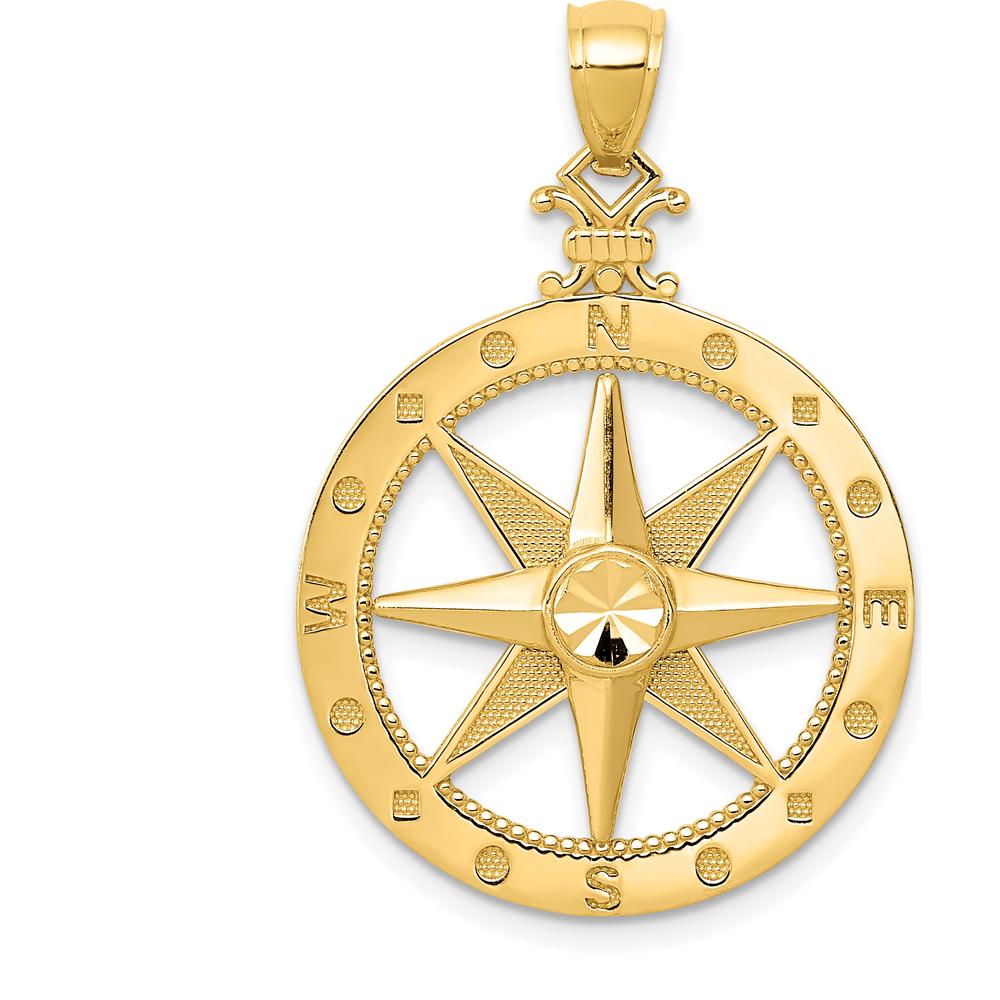 14K Yellow Gold Diamond-Cut Polished and Satin Compass Pendant - 33.6mm by Oro Pregiato