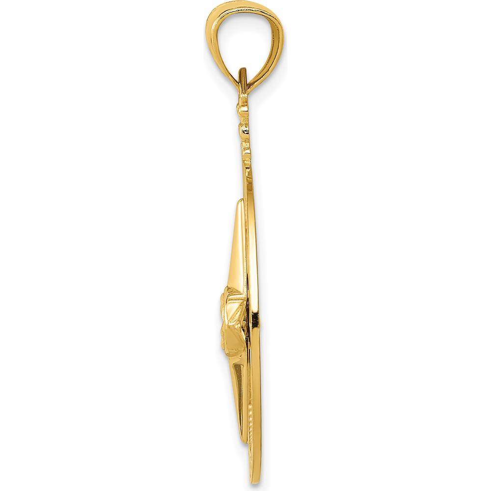 14K Yellow Gold Diamond-Cut Polished and Satin Compass Pendant - 33.6mm by Oro Pregiato