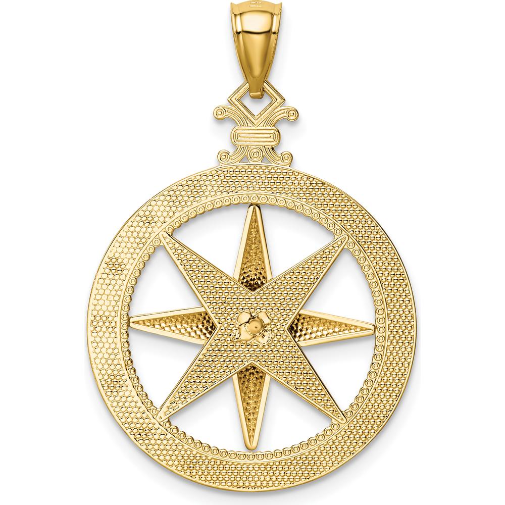 14K Yellow Gold Diamond-Cut Polished and Satin Compass Pendant - 33.6mm by Oro Pregiato