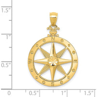 14K Yellow Gold Diamond-Cut Polished and Satin Compass Pendant - 33.6mm by Oro Pregiato