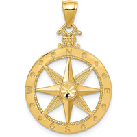 14K Yellow Gold Diamond-Cut Polished Compass Pendant by Oro Pregiato