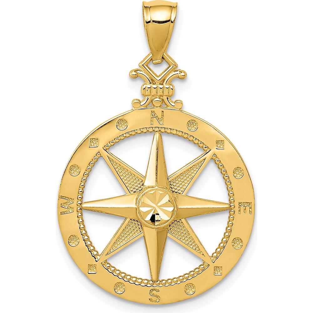 14K Yellow Gold Diamond-Cut Polished Compass Pendant by Oro Pregiato