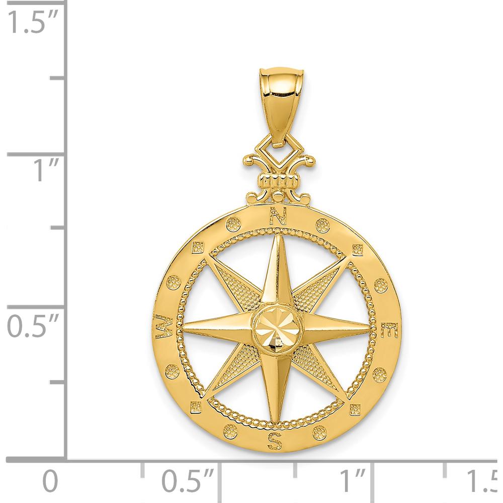 14K Yellow Gold Diamond-Cut Polished Compass Pendant by Oro Pregiato