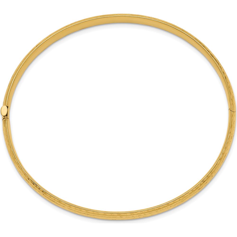 14K Yellow Gold Diamond-Cut Polished Hinged Oval Bangle Bracelet - 4.75mm Width by Oro Pregiato