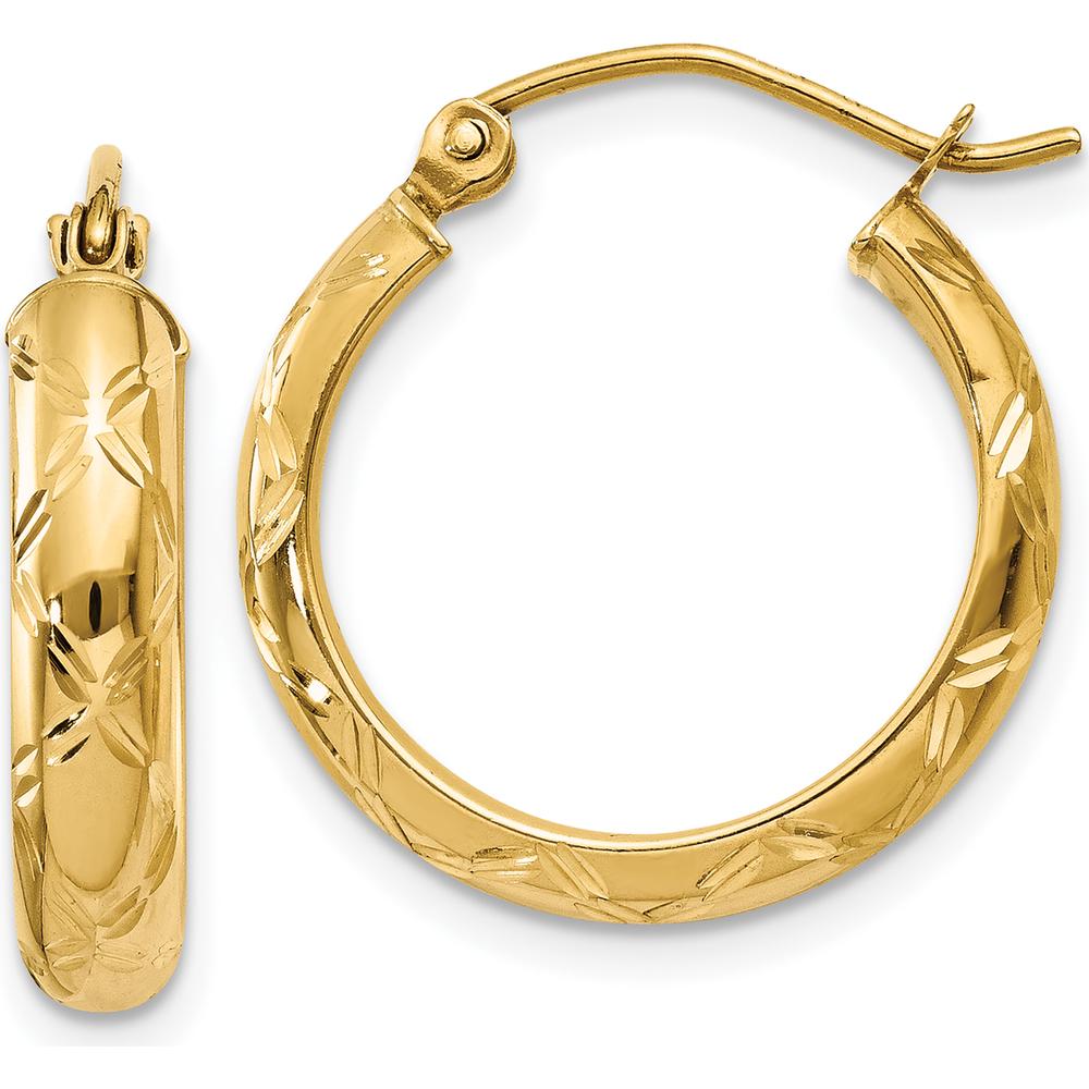 14K Yellow Gold Diamond-Cut Polished Hoop Earrings - 17.8mm by 0
