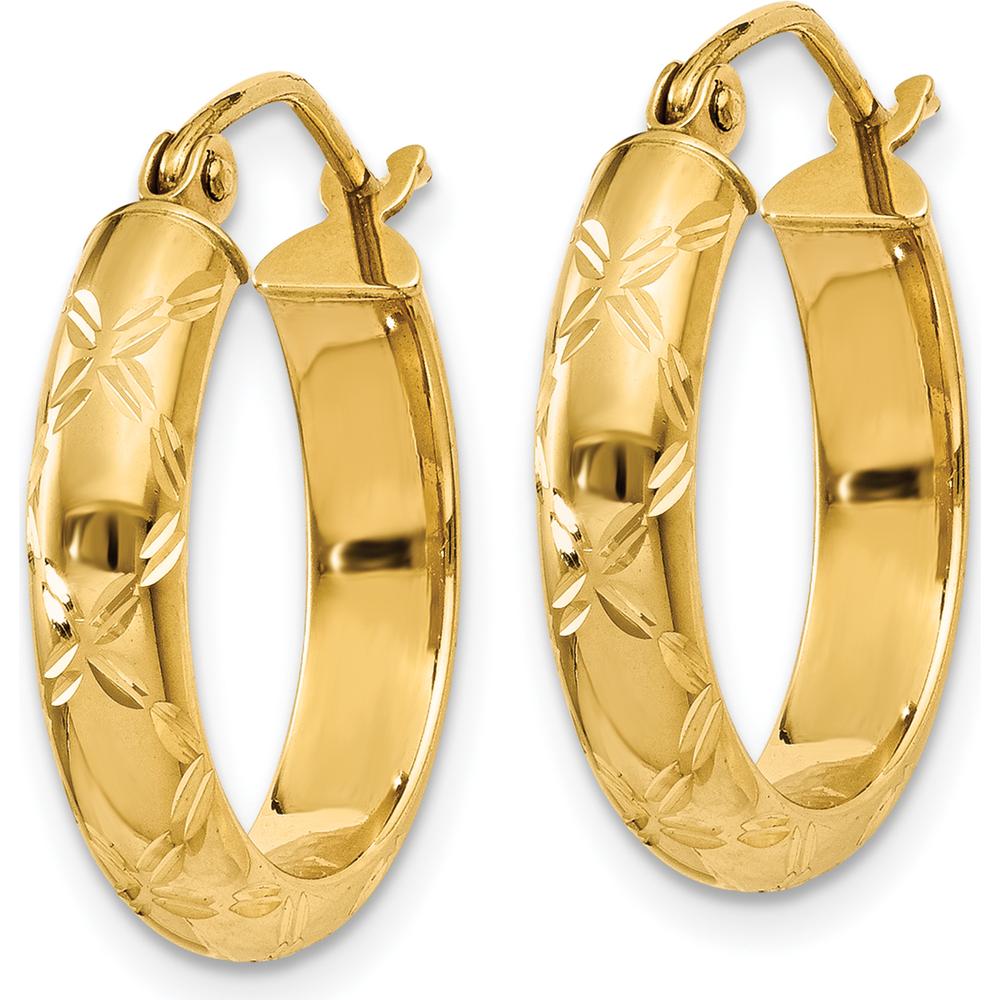 14K Yellow Gold Diamond-Cut Polished Hoop Earrings - 17.8mm by 0