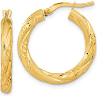 14K Yellow Gold Diamond-Cut Polished Hoop Earrings - 23.3mm Length by 0