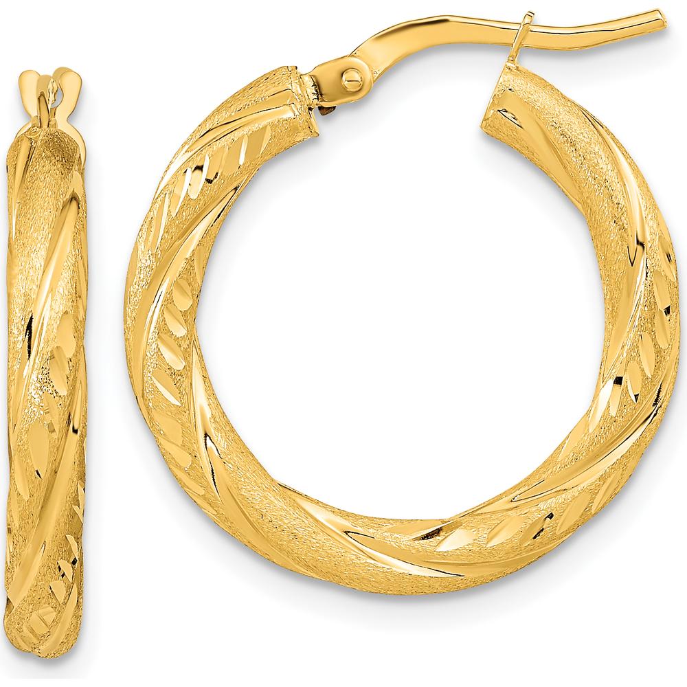 14K Yellow Gold Diamond-Cut Polished Hoop Earrings - 23.3mm Length by 0