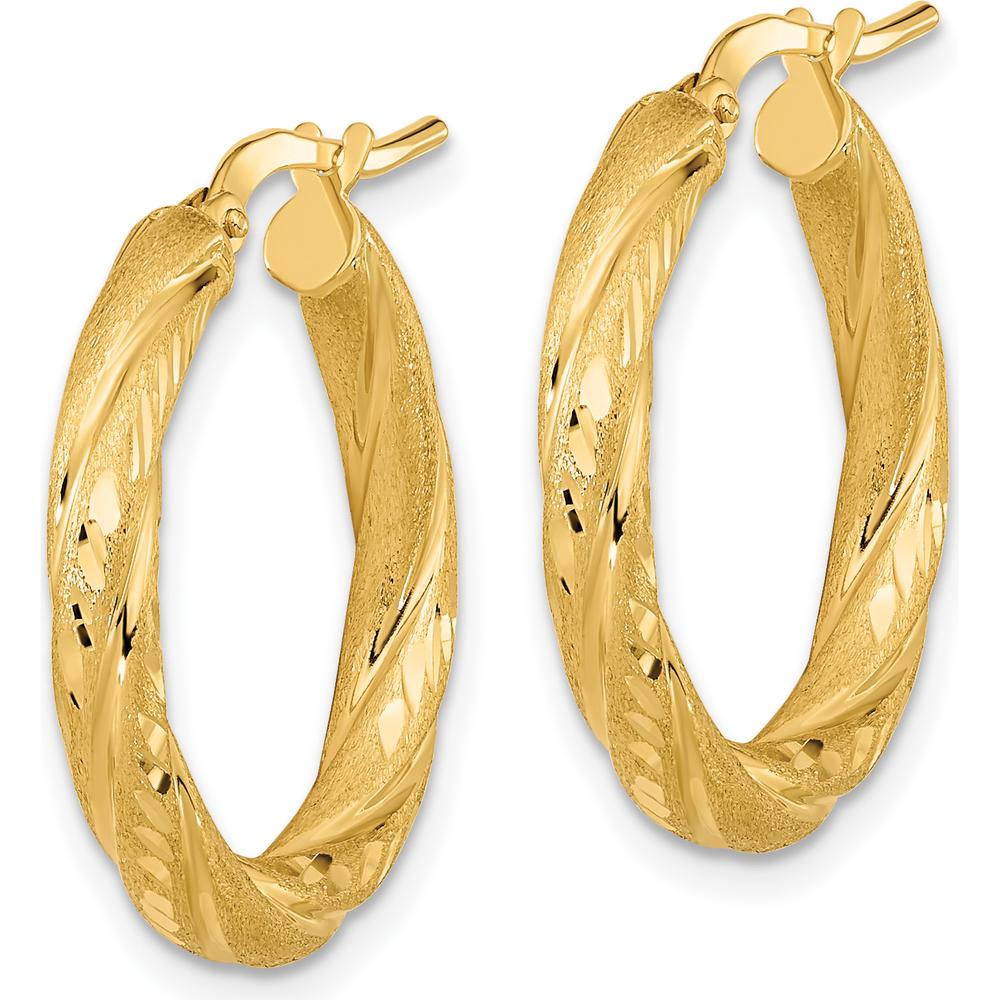 14K Yellow Gold Diamond-Cut Polished Hoop Earrings - 23.3mm Length by 0