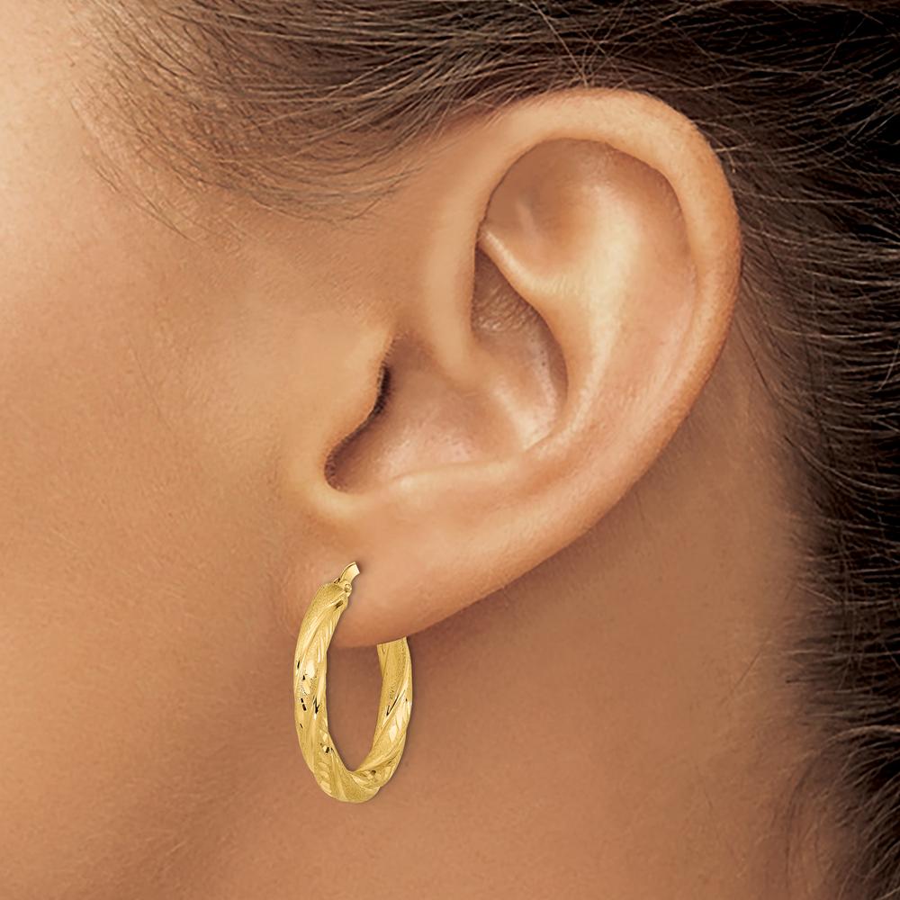 14K Yellow Gold Diamond-Cut Polished Hoop Earrings - 23.3mm Length by 0
