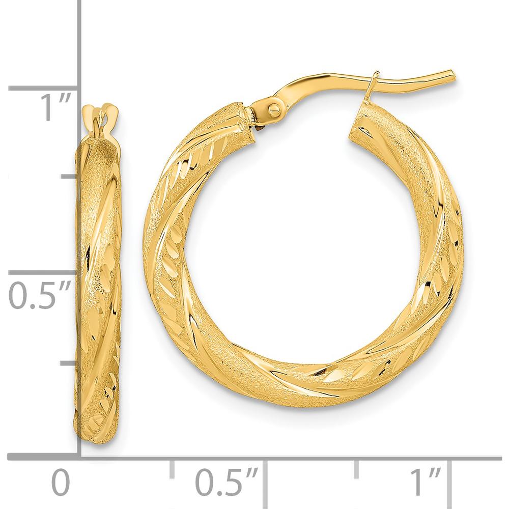 14K Yellow Gold Diamond-Cut Polished Hoop Earrings - 23.3mm Length by 0