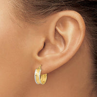 14K Yellow Gold Diamond-Cut Polished Hoop Earrings with Rhodium Accents - 15.29mm by 0