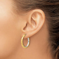 14K Yellow Gold Diamond-Cut Polished Hoop Earrings with Rhodium Accents - 27.75mm Length, 26mm Width by 0