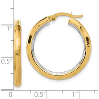 14K Yellow Gold Diamond-Cut Polished Hoop Earrings with Rhodium Accents - 27.75mm Length, 26mm Width by 0