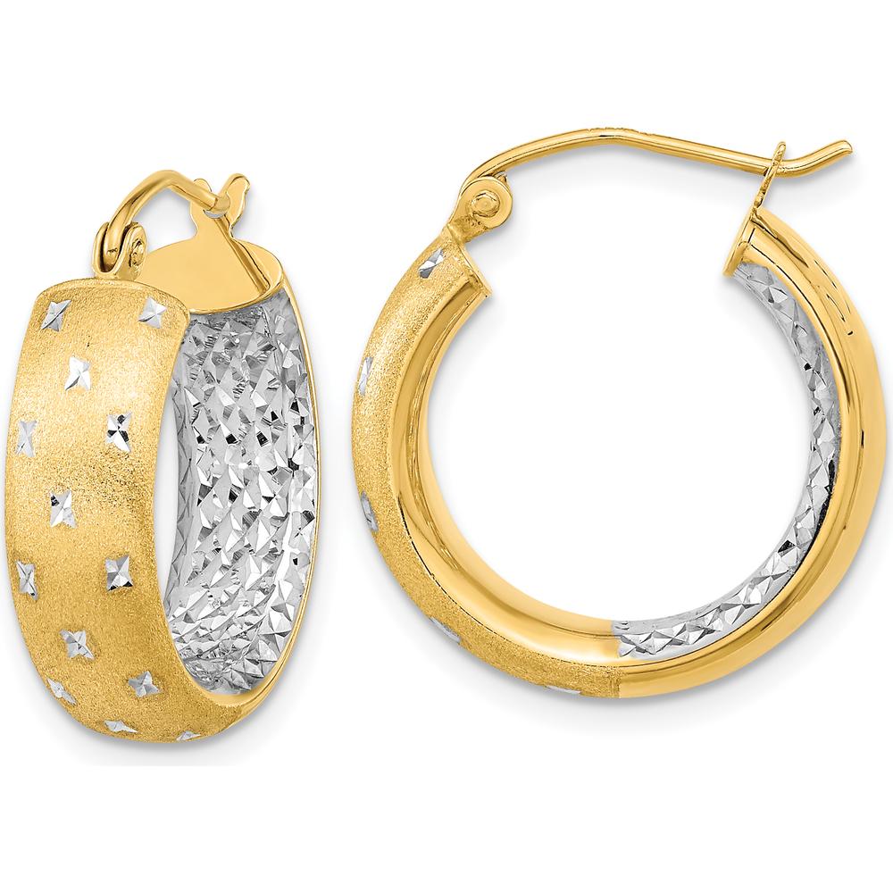 14K Yellow Gold Diamond-Cut Polished Satin In/Out Hoop Earrings - 20.83mm Length by 0