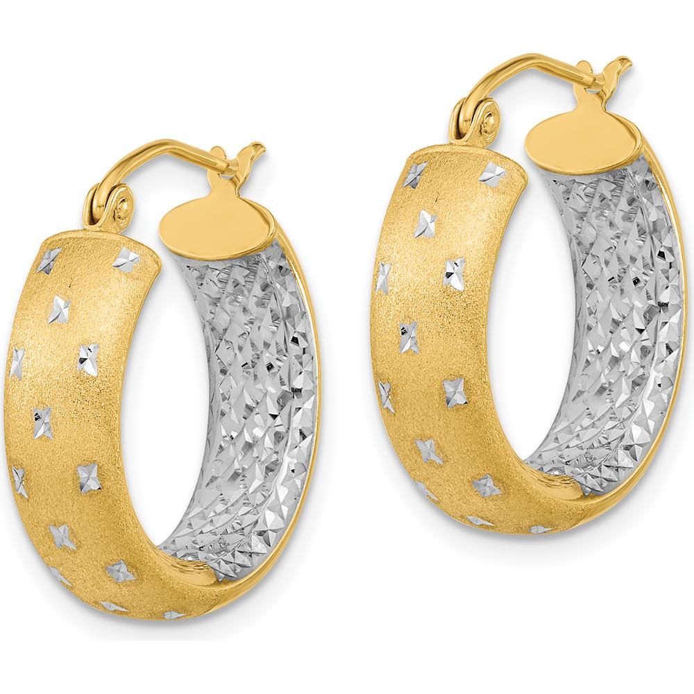 14K Yellow Gold Diamond-Cut Polished Satin In/Out Hoop Earrings - 20.83mm Length by 0