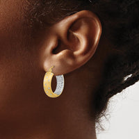 14K Yellow Gold Diamond-Cut Polished Satin In/Out Hoop Earrings - 20.83mm Length by 0